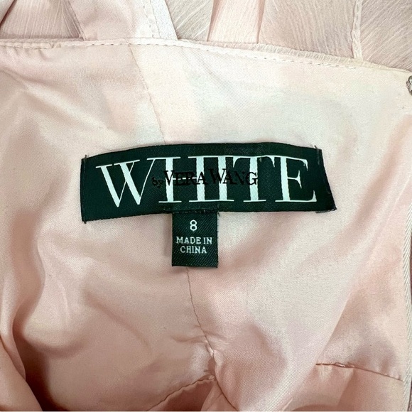 Vera Wang Blush Chiffon Formal V Neck Flange Maxi Bridesmaids Bridal Dress - Picture 9 of 9